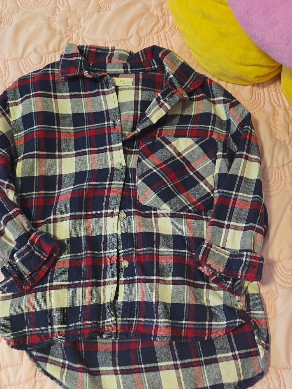 Zara Red, Navy & Cream Plaid Button-Down Shirt